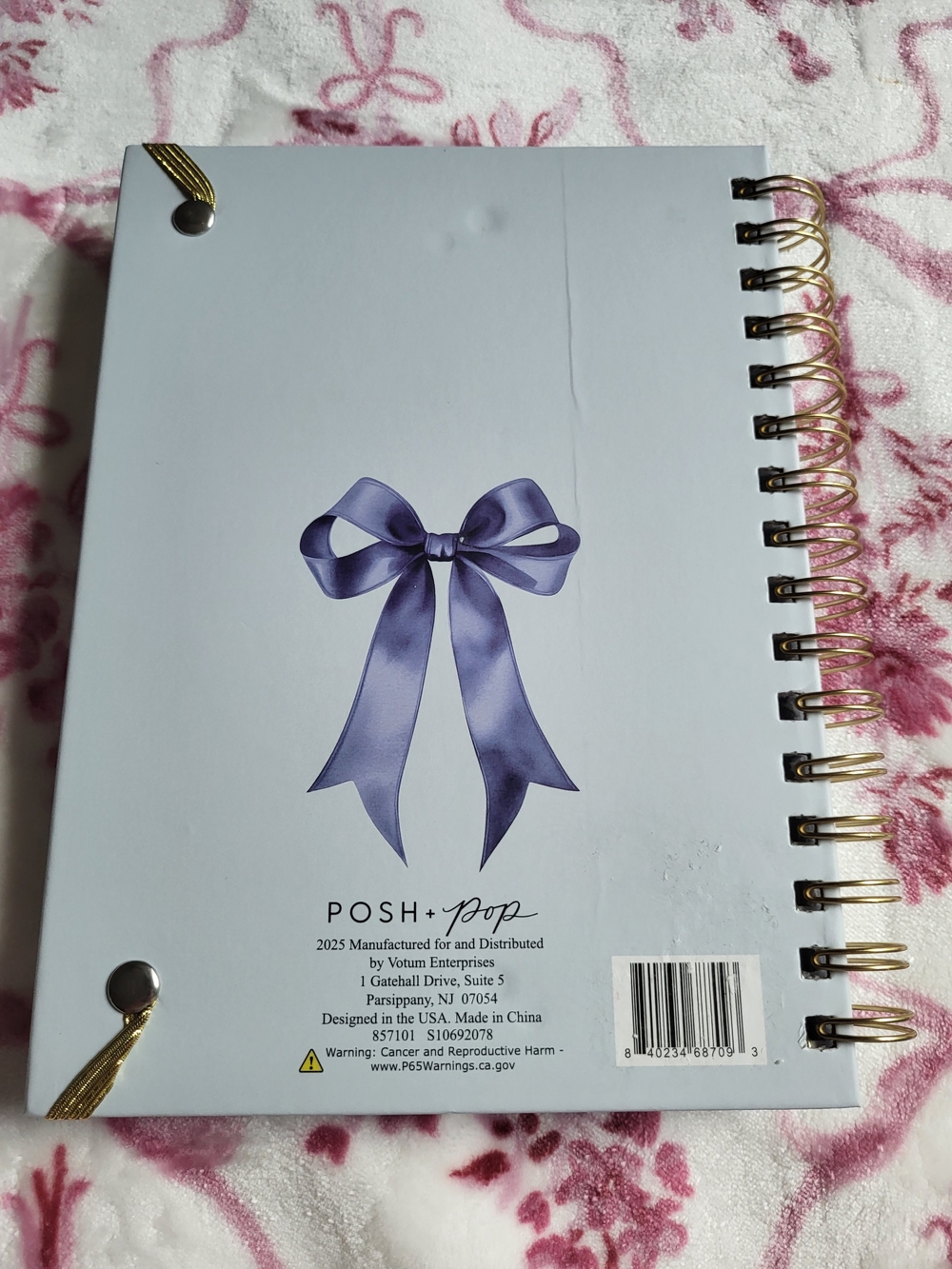Posh Purple Bow Spiral Notebook with Gold Coil